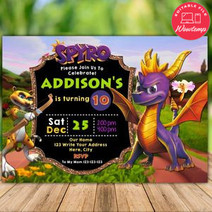 Printable Spyro the Dragon Birthday Invitation Instant Download