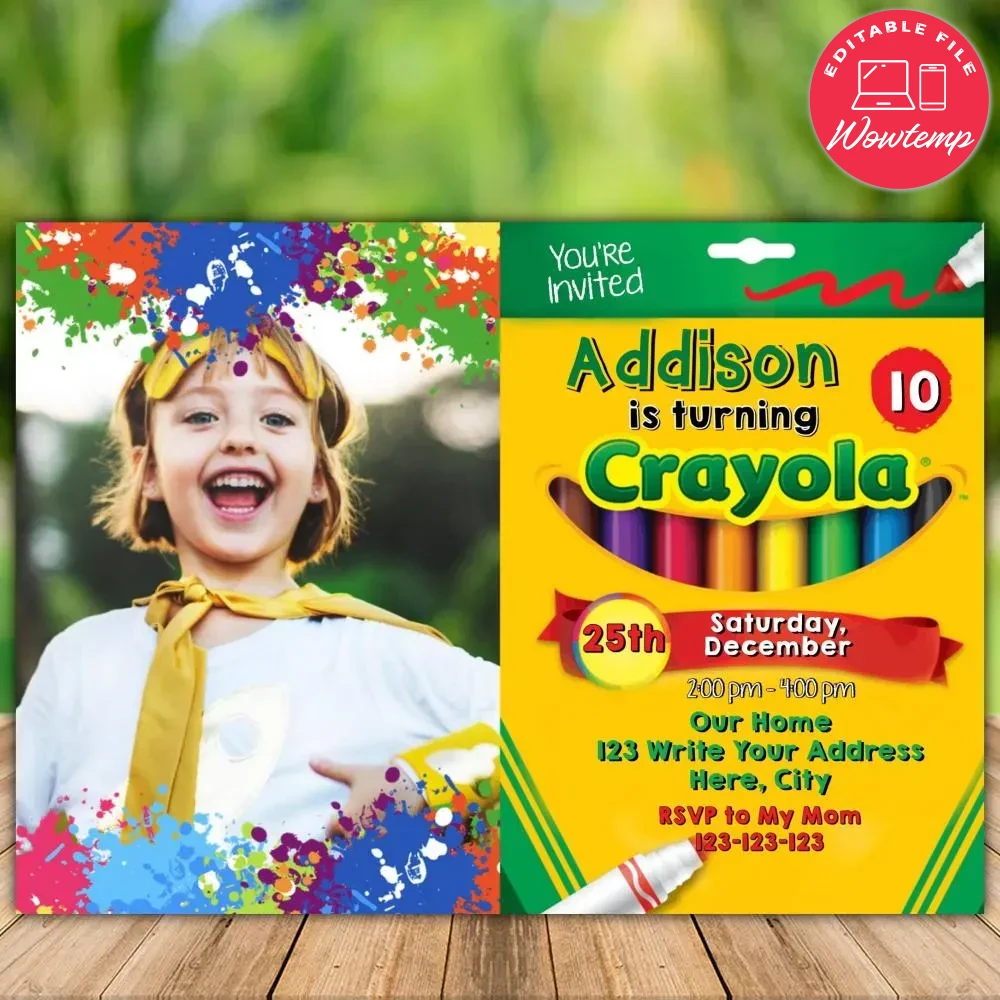Editable Crayon Birthday Invitation Instant Download | Wowtemp