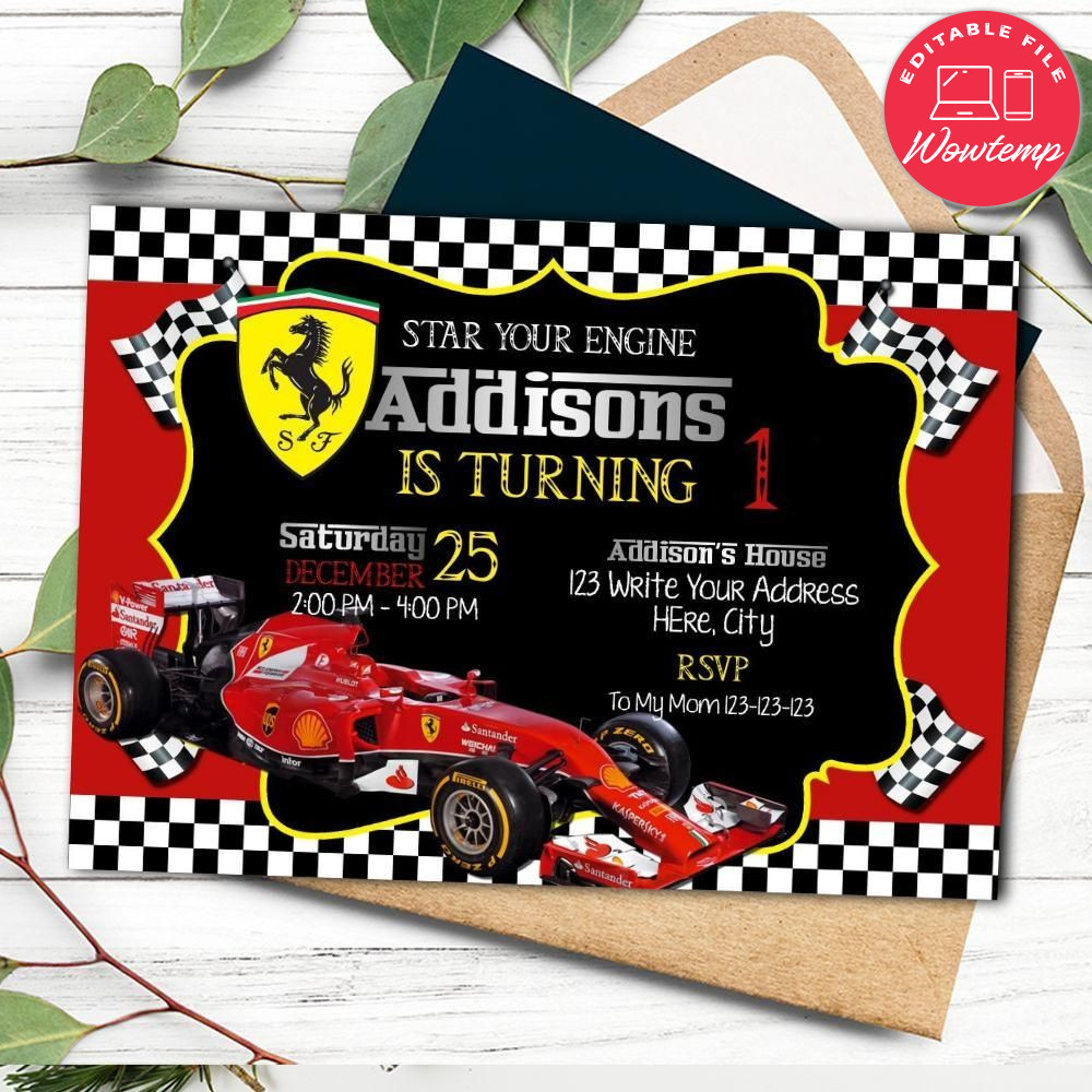 Formula 1 Race Car Birthday Flyer Printable Instant Download