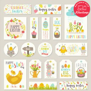 Happy Easter Day Gift Tag Label Digital File Printable Instant Download