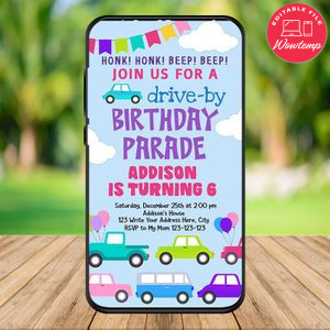 Electronic Girl Drive By Birthday Parade Electronic Invite Invitation Instant Download