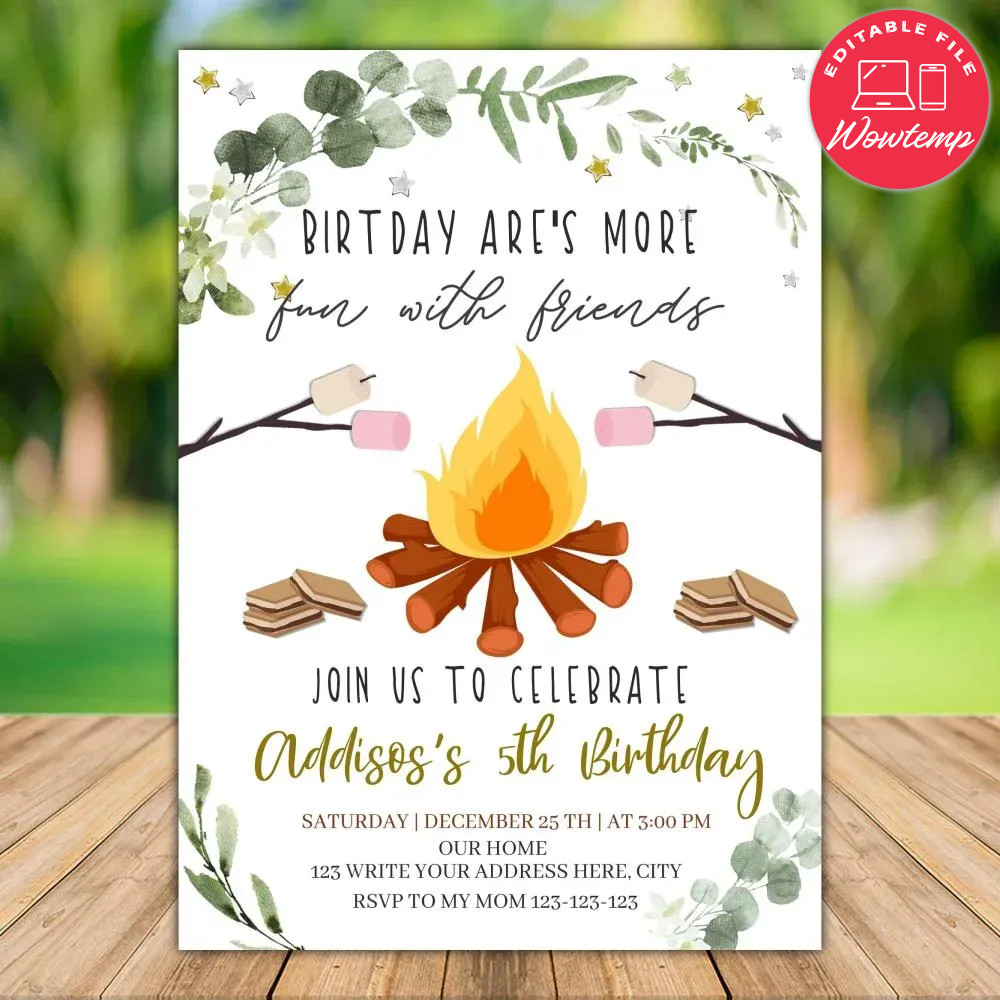 Printable S'mores Birthday Flyer Instant Download | Wowtemp