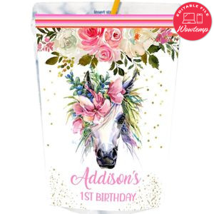 Pink Floral Horse Capri Sun Label Printable Instant Download