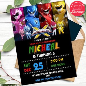 Miniforce Invitation Template to Print at Home Instant Download