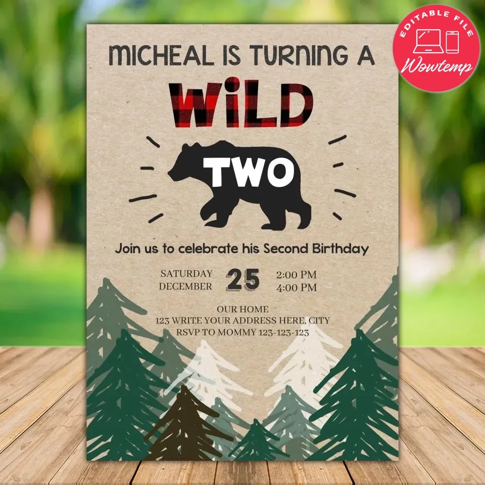 Printable Buffalo Plaid Invitation Template Instant Download | Wowtemp
