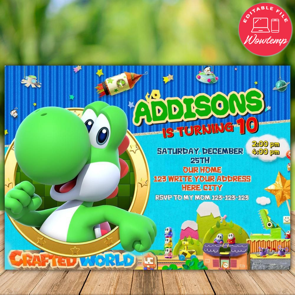 Printable Yoshi Birthday Flyer Instant Download | Zingtemp