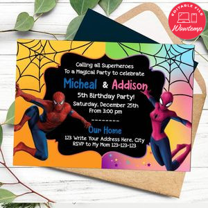 Spiderman Twins Birthday Invitation Printable Instant Download