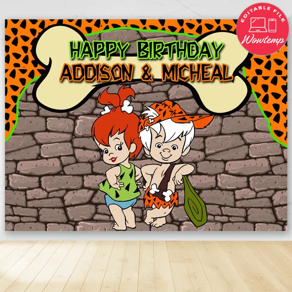 Printable Flintstone Pebbles And Bam Bam Backdrop Digital File | Wowtemp