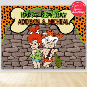 Flintstone Pebbles And Bam Bam Backdrop Digital File Template Instant Download
