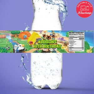Animal Crossing Water Bottle Label Template to Print at Home Instant Download