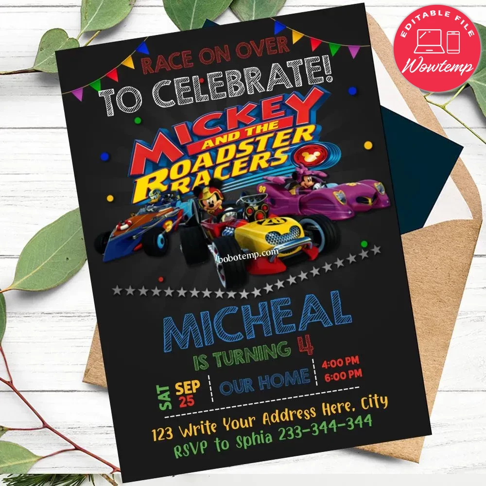 Editable Mickey the Roadster Racers Birthday Invitations DIY | Wowtemp