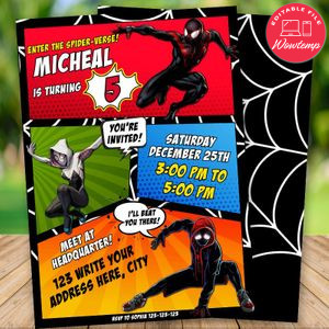 Editable ENTER THE SPIDER-VERSE! Spiderman Birthday Invitation Instant Download