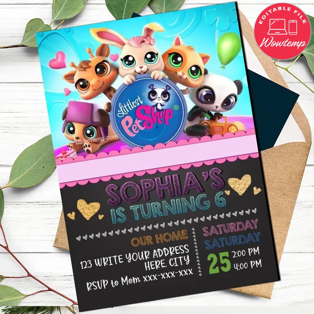 Printable Littlest Pet Shop chalkboard Birthday Invitation DIY Wowtemp