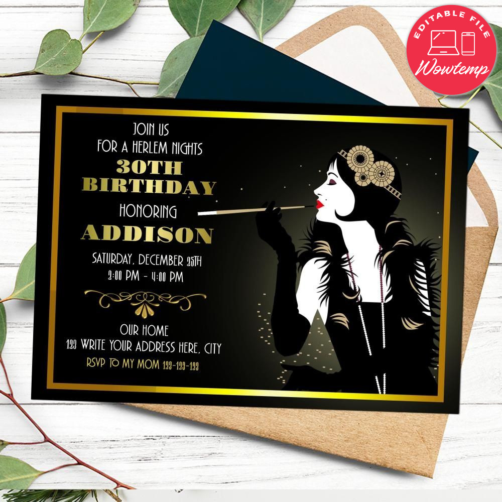 Flapper Invitation Customizable Template Instant Download | Wowtemp
