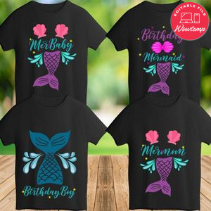 Printable Mermaid Birthday Shirt For Family Templates Instant Download