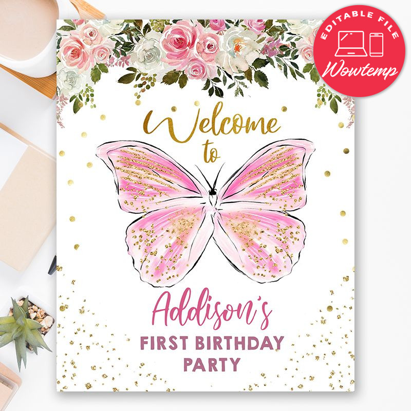 Printable Butterfly Welcome Sign Instant Download | Wowtemp