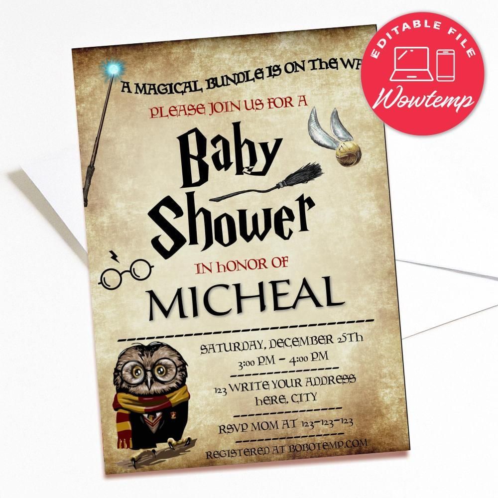 Printed - Editable Harry Potter Wizard Magic Babies Baby Shower Invitation Digital File (envelopes included)