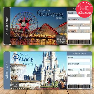 Editable DISNEY World Surprise Trip Tickets Instant Download