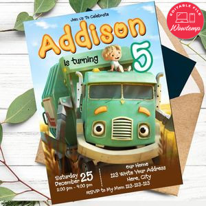 Garbage Truck TV Invitation Template to Print at Home Instant Download