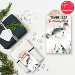 Printable Boy Cow Birthday Party Gift Tag Instant Download