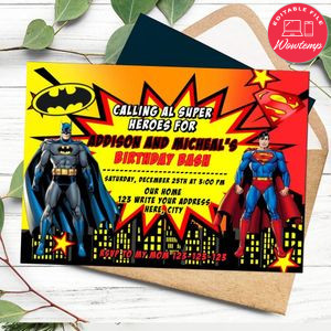 Superman and batman Invitation Customizable Template Instant Download