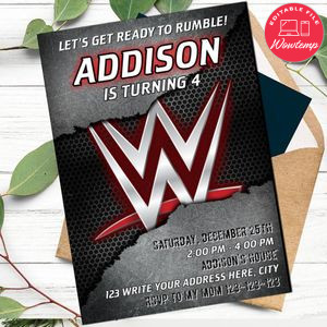 WWE wrestling Invitation Customizable Template Instant Download