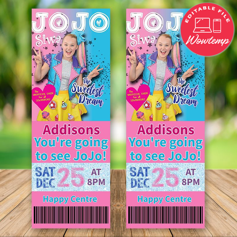 Editable JoJo Siwa TICKET INVITATION - JoJo Gift - Free Thank You | Wowtemp