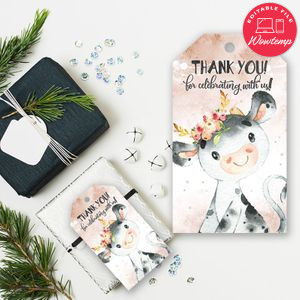 Printable Girl Cow Birthday Party Gift Tag Instant Download