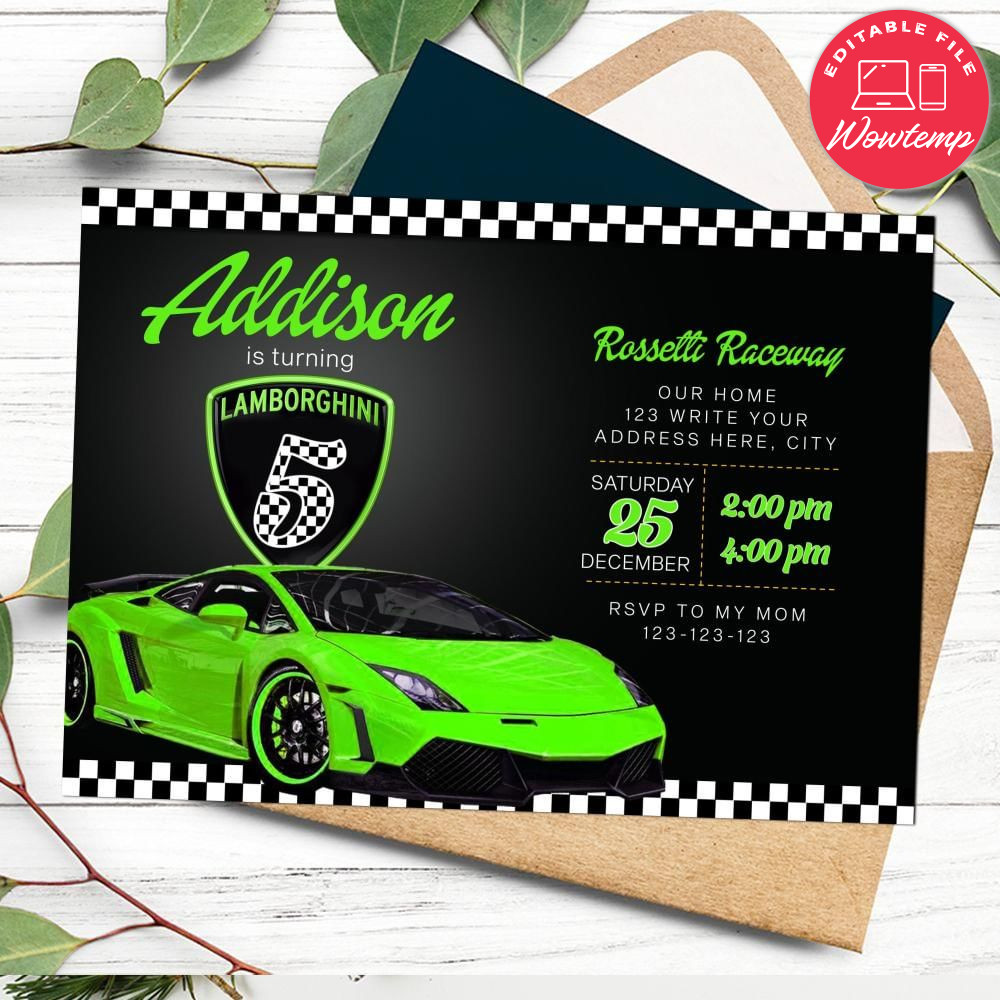 Lamborghini Invitation Customizable Template DIY | Wowtemp