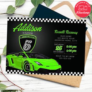 Lamborghini lime green Invitation Customizable Template Instant Download
