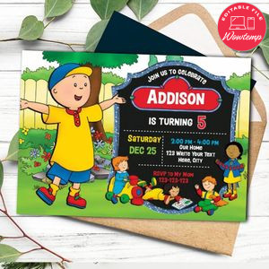 Caillou Invitation Template to Print at Home Instant Download