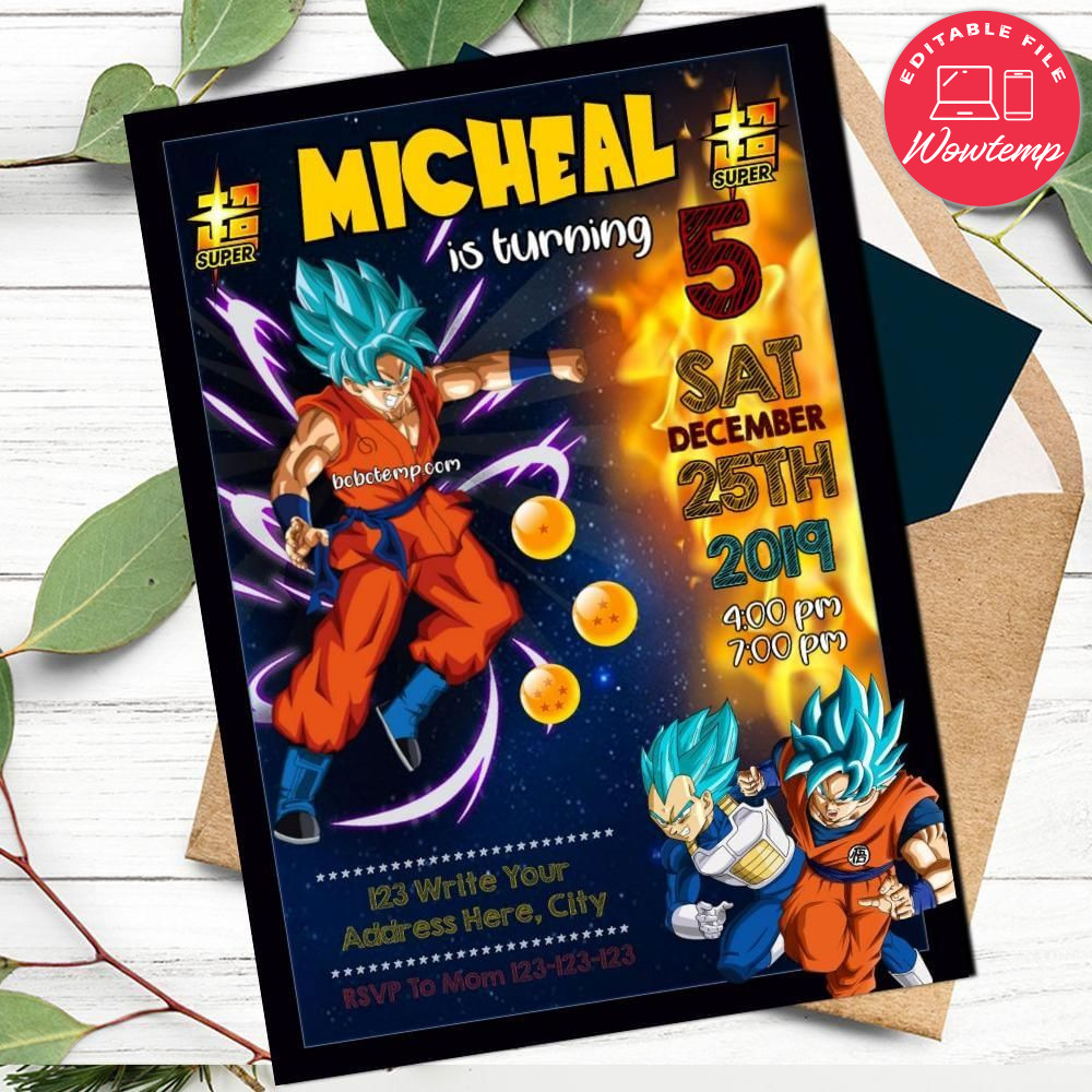 Dragon Ball Super Birthday Flyer Customizable Template Instant Download
