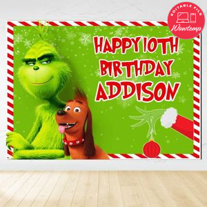 Grinch Birthday Backdrop Digital File Template Instant Download