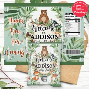 Woodland baby Shower Chip Bag Digital File Instant Download