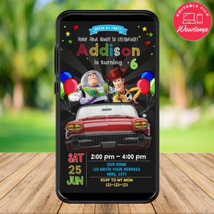 Mobile Toy Story Drive By Birthday Parade Electronic Invite Invitation Template Instant Download