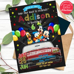 Mickey Mouse Car Parade Birthday Invitation Printable Instant Download