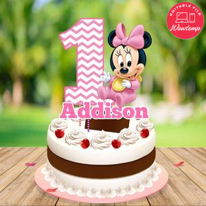 Baby Minnie Mouse Birthday Cake Topper Template Printable Instant Download