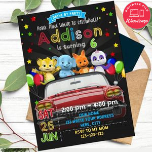Word Party Drive By Birthday Parade Invitation Printable Instant Download
