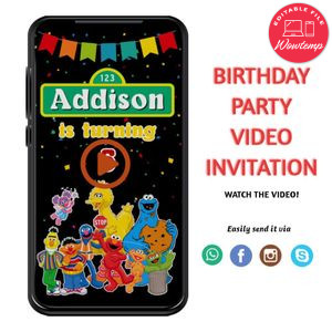 Sesame street Customizable Mp4 Video Invitation File Template Instant Download