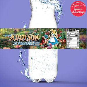 Alice in wonderland Water Bottle Label Template to Print at Home Instant Download