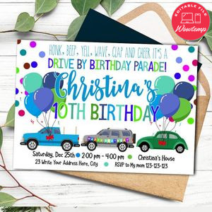 Printable Drive By Parade Birthday Invitation Instant Download