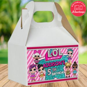 Lol Surprise Dolls Birthday Gable Boxes Label Template to Print at Home Instant Download