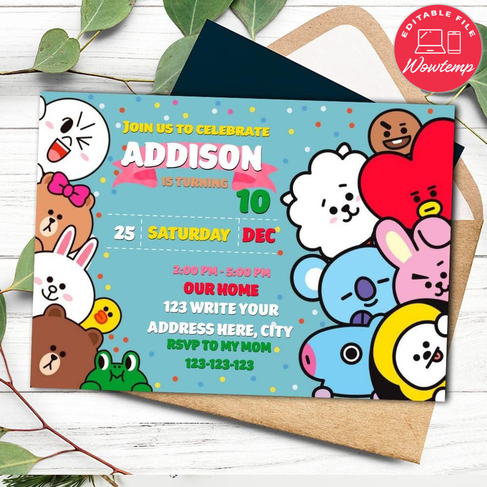 Line friends Invitation Template to Print at Home | Wowtemp