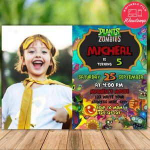 Printable Plants Vs Zombies Birthday Invitation With Photo Instant Download