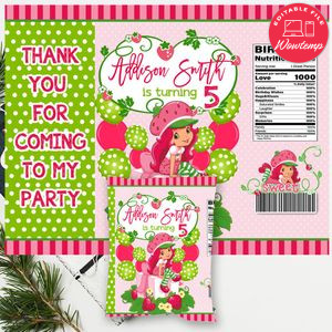 Strawberry shortcake Chip Bag Digital File Printable Instant Download