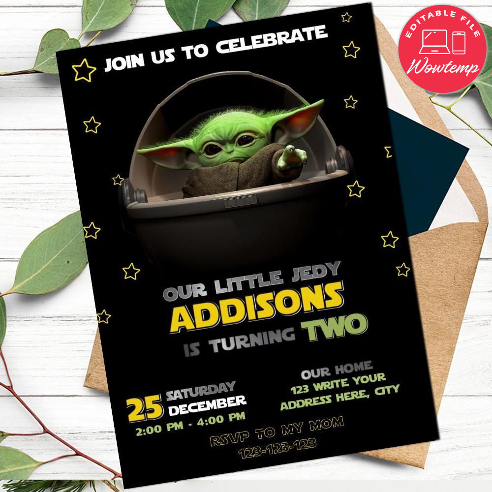 Yoda Birthday Flyer Customizable Template Instant Download
