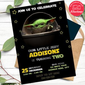 Yoda Birthday Flyer Customizable Template Instant Download