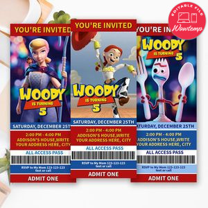 Printable Toy Story 4 Birthday Ticket Invitation For Girl Instant Download