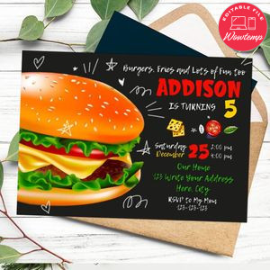 Burger Invitation Customizable Template Instant Download