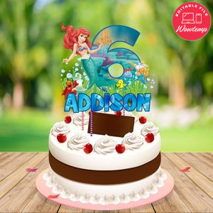 Little Mermaid Birthday Cake Topper Template Printable Instant Download